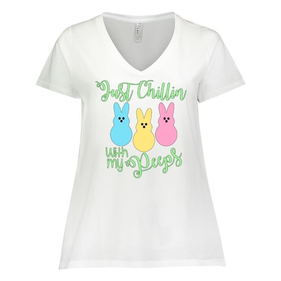 Inktastic Funny Easter Just Chillin' with My Peeps Women's Plus Size V-Neck T-Shirt