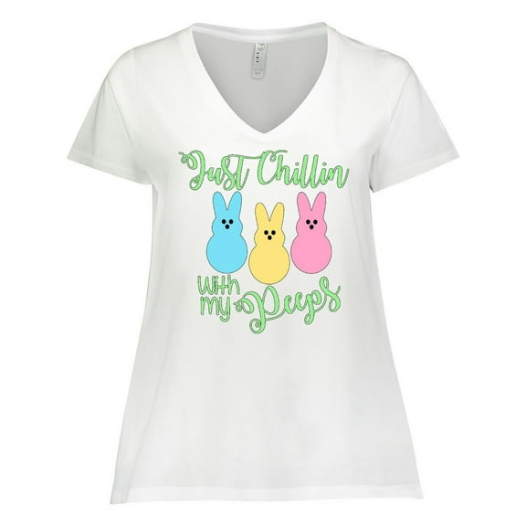 Inktastic Funny Easter Just Chillin' with My Peeps Women's Plus Size V-Neck T-Shirt