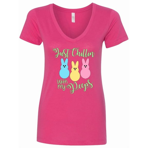 Inktastic Funny Easter Just Chillin' with My Peeps Women's V-Neck T-Shirt