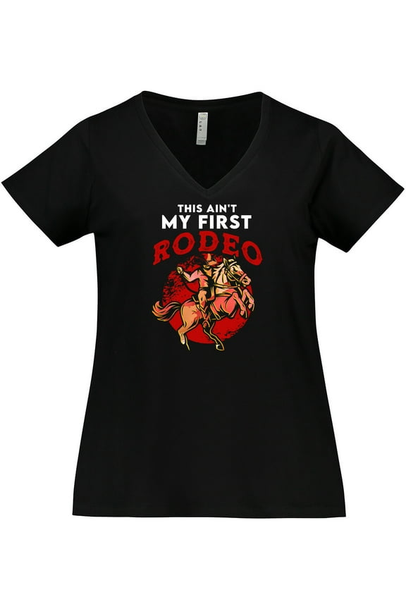 Funny First Rodeo Cowboy Women's Plus Size V-Neck T-Shirt