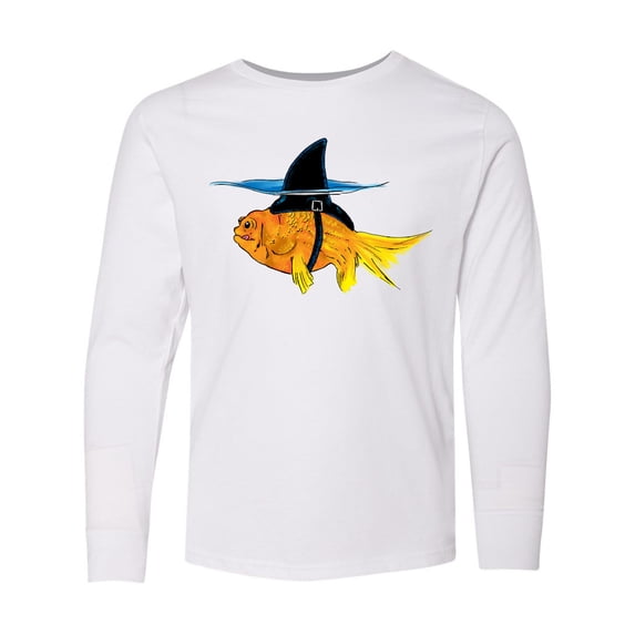 Inktastic Funny Goldfish with Shark Fin Long Sleeve Youth T-Shirt
