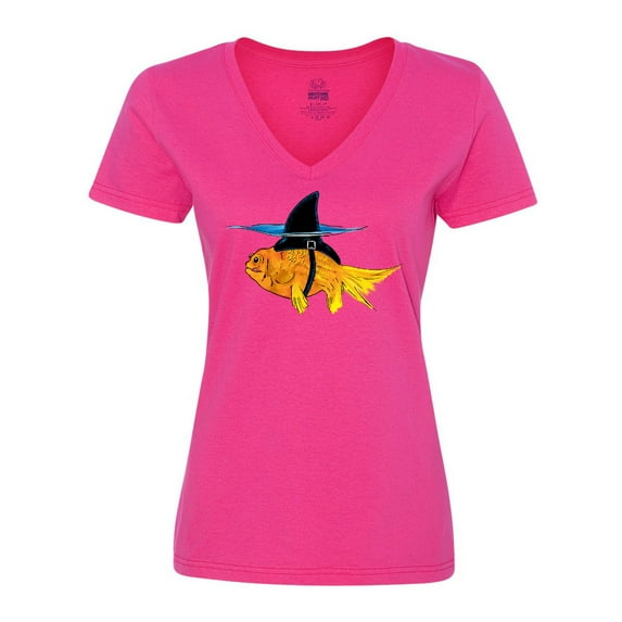 Inktastic Funny Goldfish with Shark Fin Women's V-Neck T-Shirt