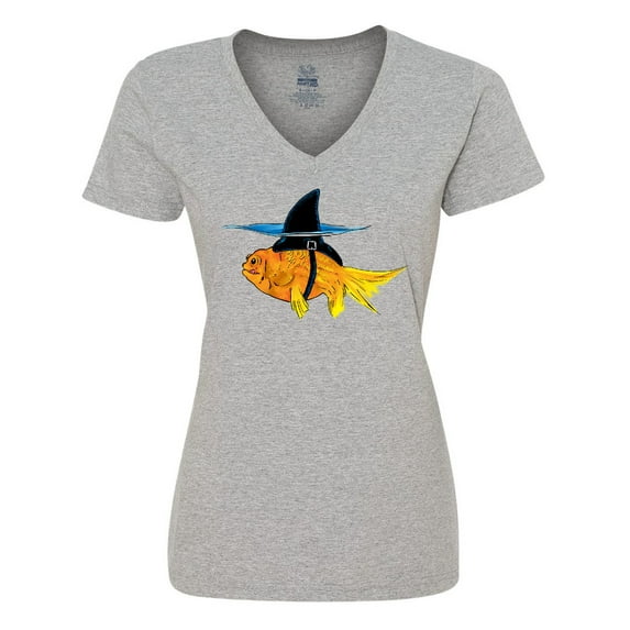 Inktastic Funny Goldfish with Shark Fin Women's V-Neck T-Shirt