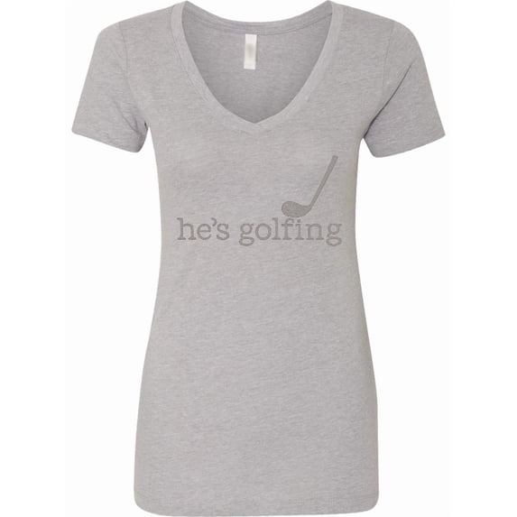 Inktastic Funny Golfing Tee He's Golfing Women's V-Neck T-Shirt