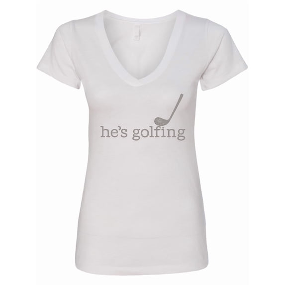 Inktastic Funny Golfing Tee He's Golfing Women's V-Neck T-Shirt