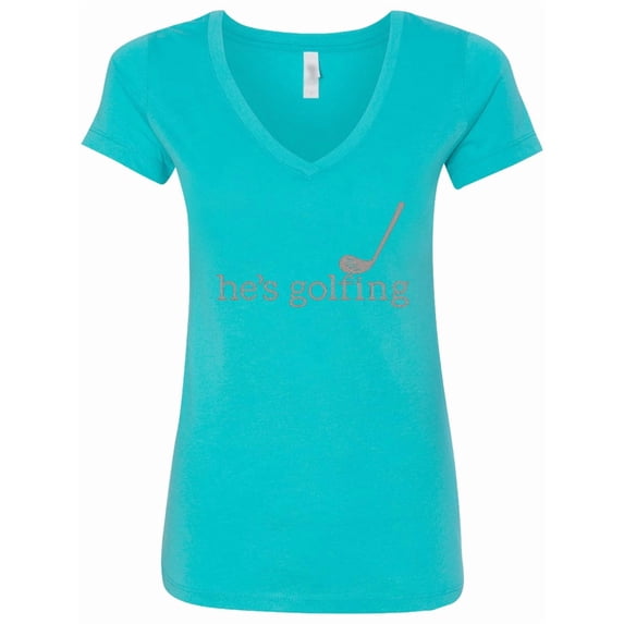 Inktastic Funny Golfing Tee He's Golfing Women's V-Neck T-Shirt