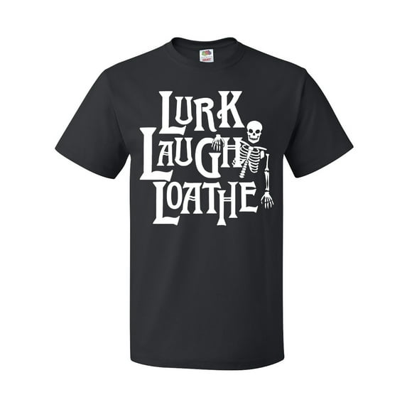 Inktastic Funny Goth Lurk Laugh Loathe with Goofy Skeleton Halloween T-Shirt