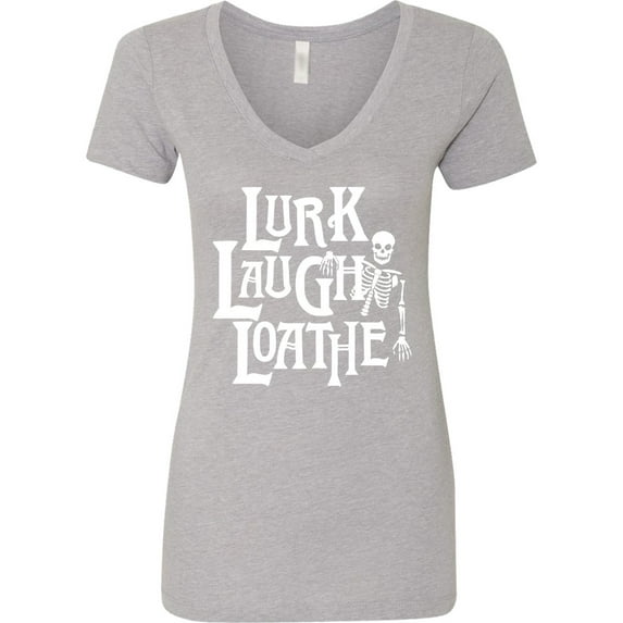 Inktastic Funny Goth Lurk Laugh Loathe with Goofy Skeleton Halloween Women's V-Neck T-Shirt