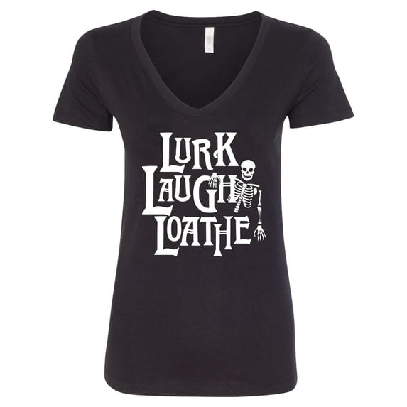Inktastic Funny Goth Lurk Laugh Loathe with Goofy Skeleton Halloween Women's V-Neck T-Shirt