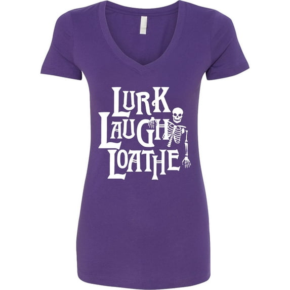 Inktastic Funny Goth Lurk Laugh Loathe with Goofy Skeleton Halloween Women's V-Neck T-Shirt