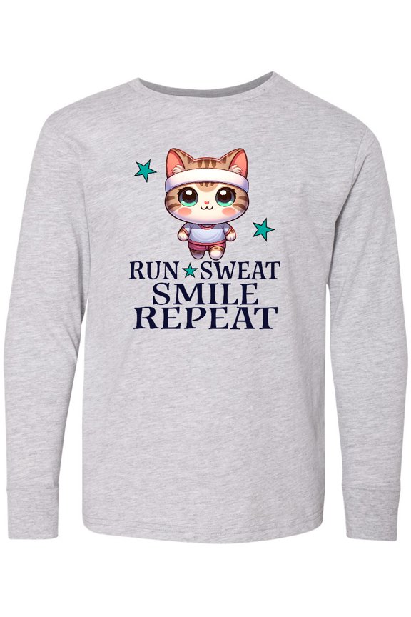 Funny Run Sweat Smile Repeat Long Sleeve Youth T-Shirt