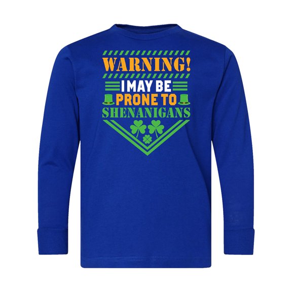 Inktastic Funny St Patrick's Day Warning Prone to Shenanigans Long Sleeve Youth T-Shirt