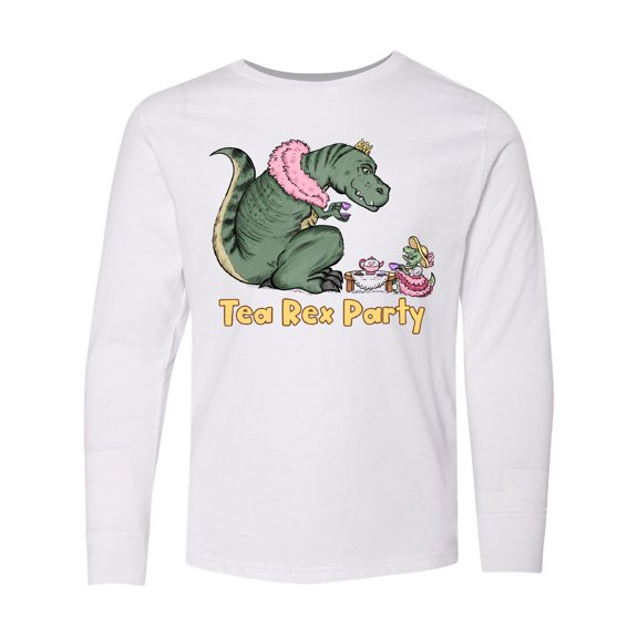 Inktastic Funny Tea Rex Party Long Sleeve Youth T-Shirt