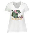 thumbnail image 1 of Inktastic Funny Tea Rex Party Women's Plus Size V-Neck T-Shirt, 1 of 5