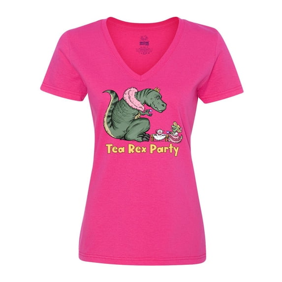 Inktastic Funny Tea Rex Party Women's V-Neck T-Shirt