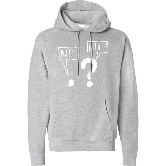 Inktastic Funny Wait What? Comma and Question Mark Adult Hoodie Sweatshirt