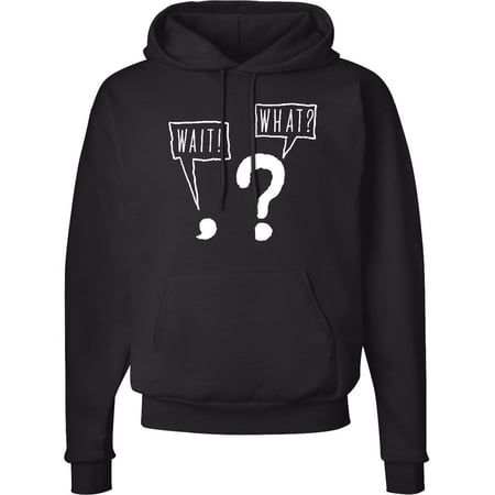 Inktastic Funny Wait What? Comma and Question Mark Adult Hoodie Sweatshirt
