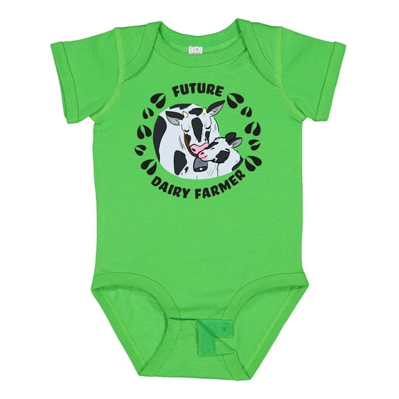 Inktastic Future Dairy Farmer with Cute Black and White Holstein Cows Boys or Girls Baby Bodysuit