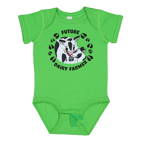 Inktastic Future Dairy Farmer with Cute Black and White Holstein Cows Boys or Girls Baby Bodysuit