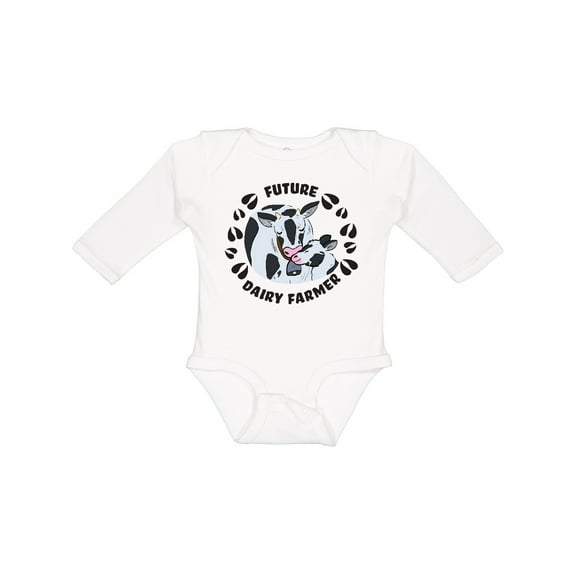 Inktastic Future Dairy Farmer with Cute Black and White Holstein Cows Boys or Girls Long Sleeve Baby Bodysuit