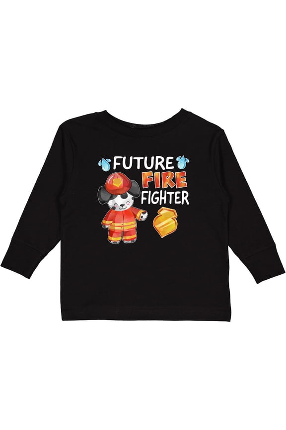 Future Fire Fighter with Cute Dalmatian Dog Boys or Girls Long Sleeve Toddler T-Shirt