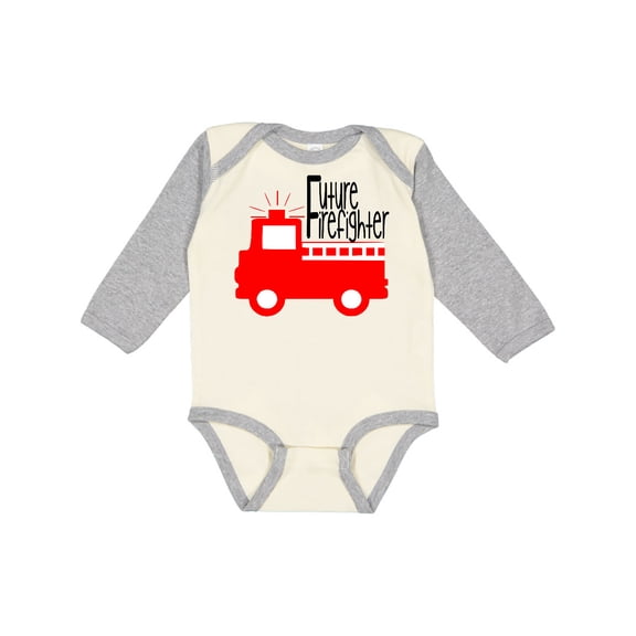Inktastic Future Firefighter Cute Red Firetruck Boys or Girls Long Sleeve Baby Bodysuit
