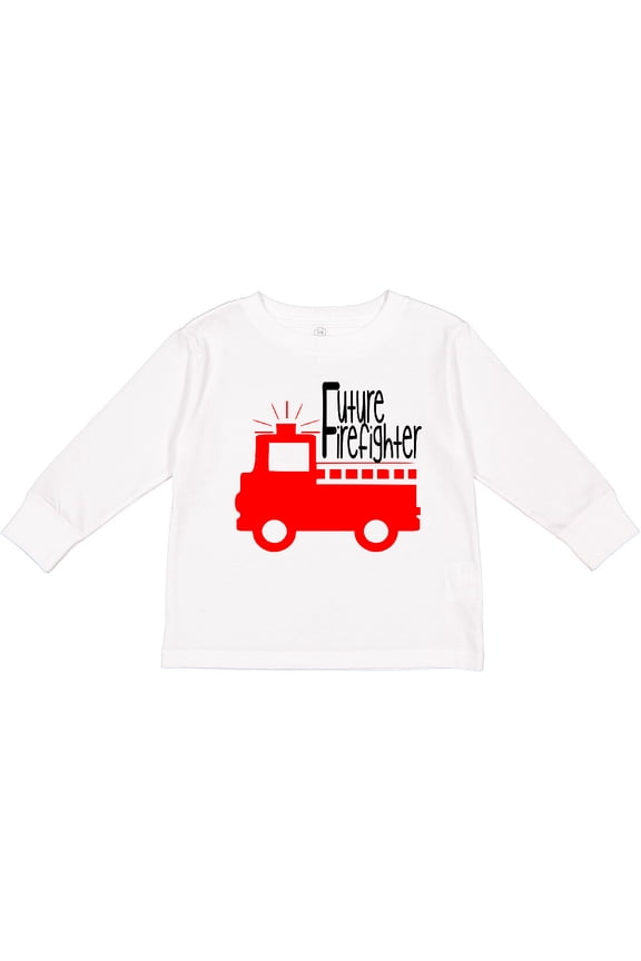 Future Firefighter Cute Red Firetruck Boys or Girls Long Sleeve Toddler T-Shirt
