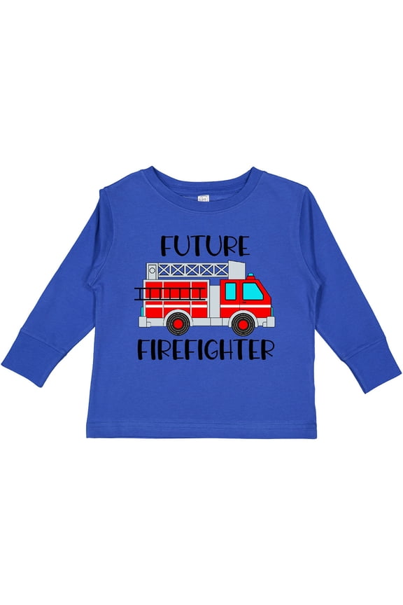 Future Firefighter Red Fire Truck Engine Boys or Girls Long Sleeve Toddler T-Shirt
