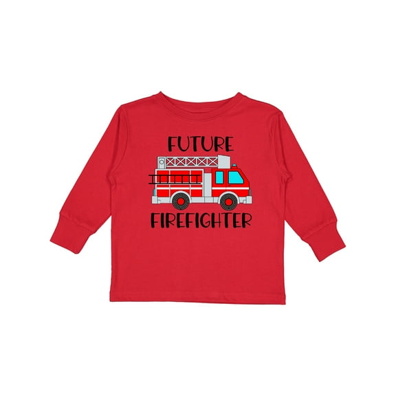 Inktastic Future Firefighter Red Fire Truck Engine Boys or Girls Long Sleeve Toddler T-Shirt
