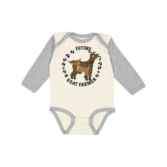 Inktastic Future Goat Farmer with Cute Goats and Hoof Prints Boys or Girls Long Sleeve Baby Bodysuit