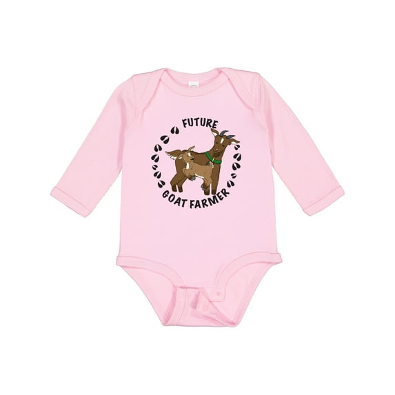 Inktastic Future Goat Farmer with Cute Goats and Hoof Prints Boys or Girls Long Sleeve Baby Bodysuit