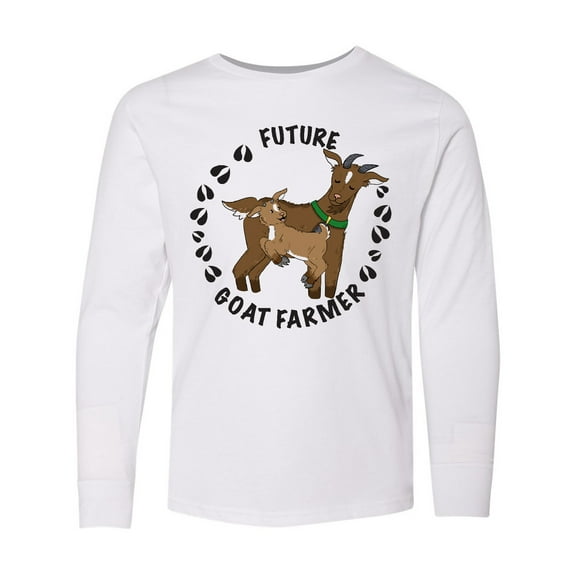 Inktastic Future Goat Farmer with Cute Goats and Hoof Prints Long Sleeve Youth T-Shirt