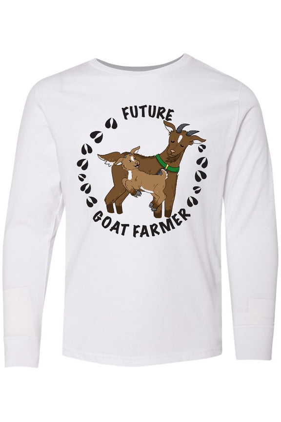 Future Goat Farmer with Cute Goats and Hoof Prints Long Sleeve Youth T-Shirt
