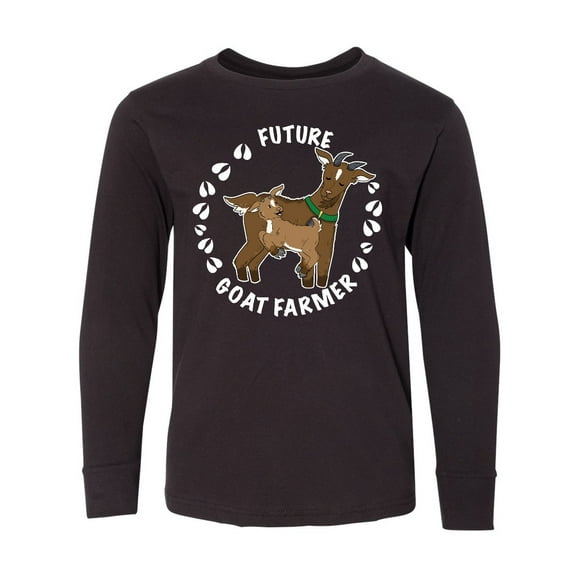 Inktastic Future Goat Farmer with Cute Goats and Hoof Prints Long Sleeve Youth T-Shirt