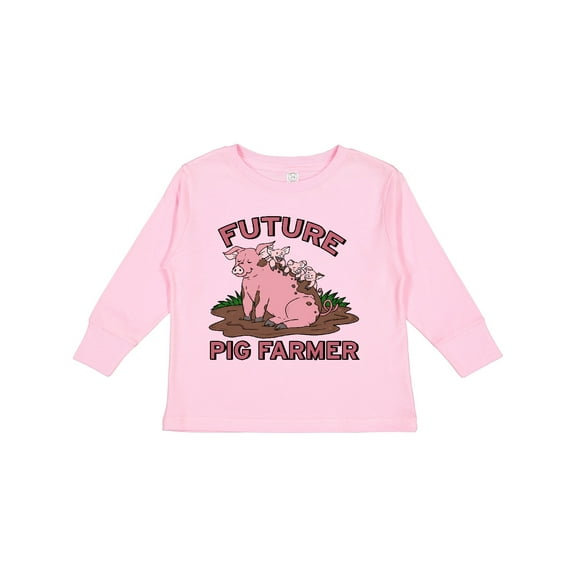 Inktastic Future Pig Farmer with Cute Pig Family Boys or Girls Long Sleeve Toddler T-Shirt