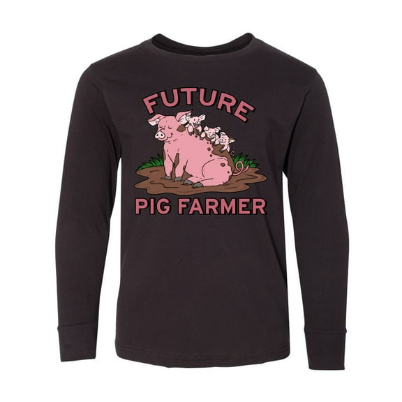 Inktastic Future Pig Farmer with Cute Pig Family Long Sleeve Youth T-Shirt