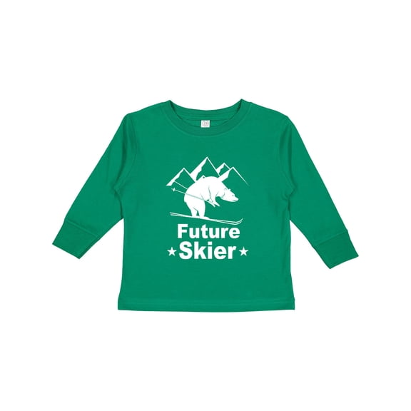 Inktastic Future Skier Funny Skiing Bear Boys or Girls Long Sleeve Toddler T-Shirt