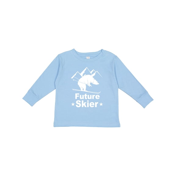 Inktastic Future Skier Funny Skiing Bear Boys or Girls Long Sleeve Toddler T-Shirt