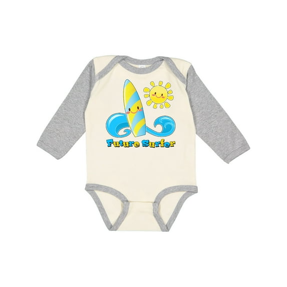 Inktastic Future Surfer- Surfboard and Sun Boys or Girls Long Sleeve Baby Bodysuit