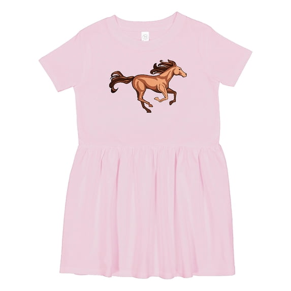 Inktastic Galloping Brown Horse-stylized Illustration Girls Toddler Dress
