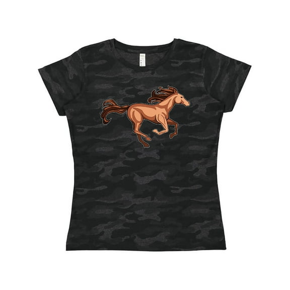 Inktastic Galloping Brown Horse-stylized Illustration Women's T-Shirt