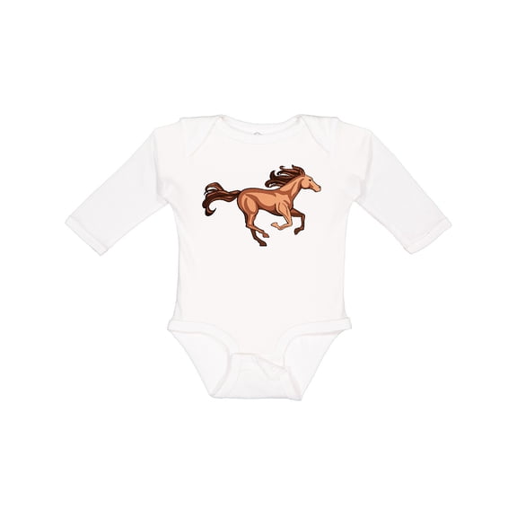 Inktastic Galloping Brown Horse-stylized illustration Boys or Girls Long Sleeve Baby Bodysuit