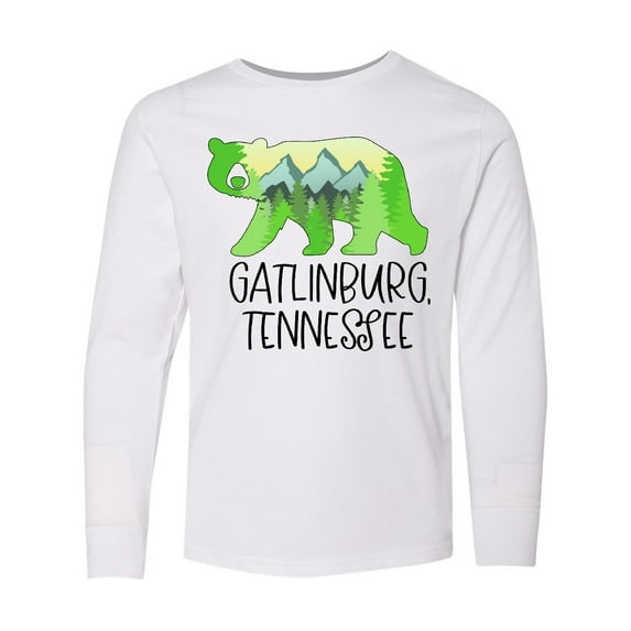 Inktastic Gatlinburg, Tennessee Mountains and Bear Shape Long Sleeve Youth T-Shirt