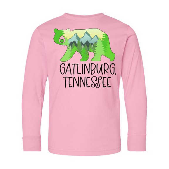 Inktastic Gatlinburg, Tennessee Mountains and Bear Shape Long Sleeve Youth T-Shirt