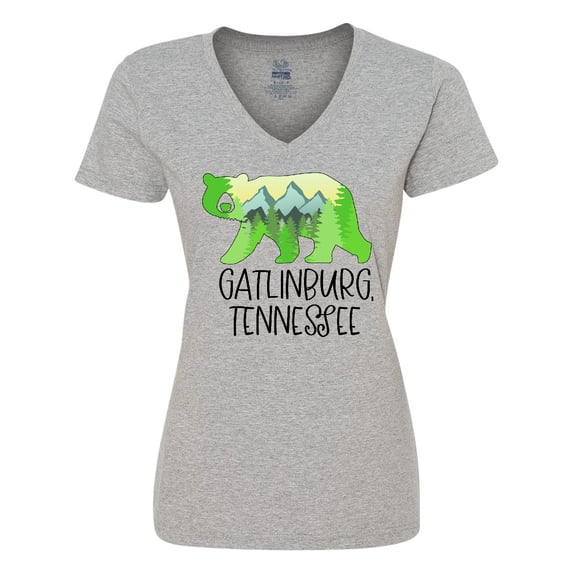 Inktastic Gatlinburg, Tennessee- Mountains and Bear Shape Women's V-Neck T-Shirt