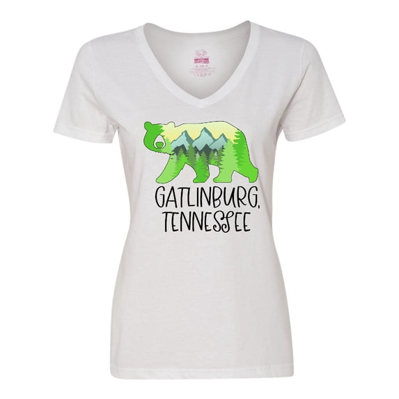 Inktastic Gatlinburg, Tennessee- Mountains and Bear Shape Women's V-Neck T-Shirt