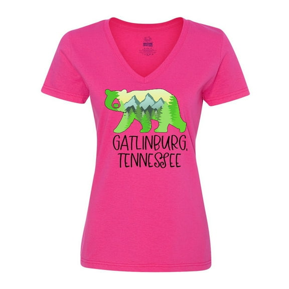 Inktastic Gatlinburg, Tennessee- Mountains and Bear Shape Women's V-Neck T-Shirt