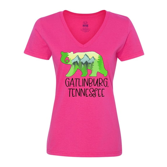 Inktastic Gatlinburg, Tennessee- Mountains and Bear Shape Women's V-Neck T-Shirt