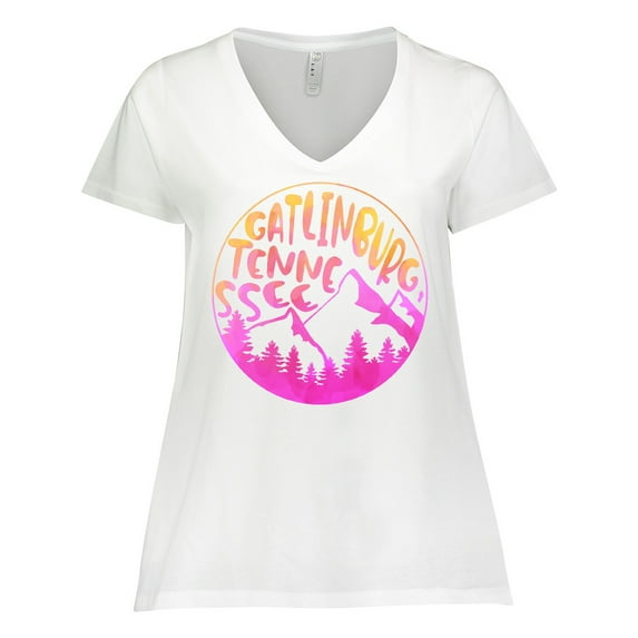 Inktastic Gatlinburg, Tennessee- Mountains in Sunrise Colors Women's Plus Size V-Neck T-Shirt