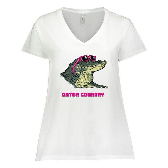 Inktastic Gator Country Sunny Gator in Pink Sunglasses Women's Plus Size V-Neck T-Shirt